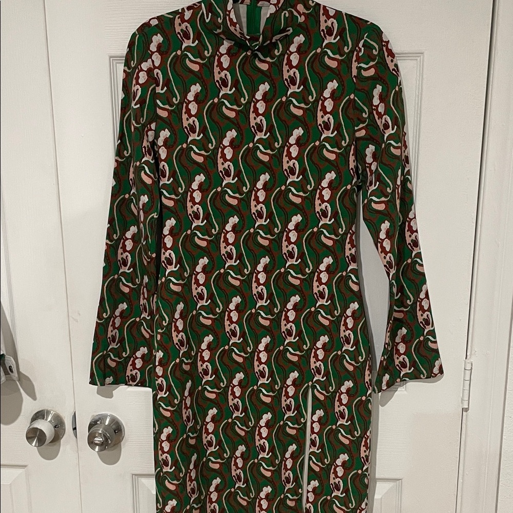 Zara Green and Red Long Sleeve Dress
